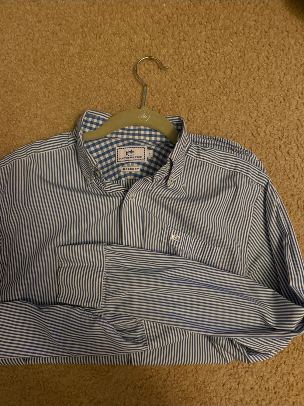 Southern Tide Blue and White Striped Button-Down Shirt